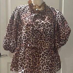 Leopard Print Blouse with Bow Accents